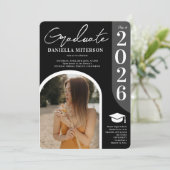 2023年アーチ型ブラック卒業写真 招待状 (スタンド正面)