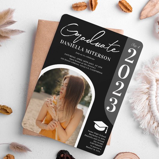 2023年アーチ型ブラック卒業写真 招待状