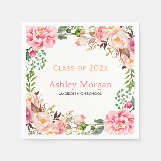2023年エレガント卒業のシックフローラデコールクラス スタンダードカクテルナプキン (正面)