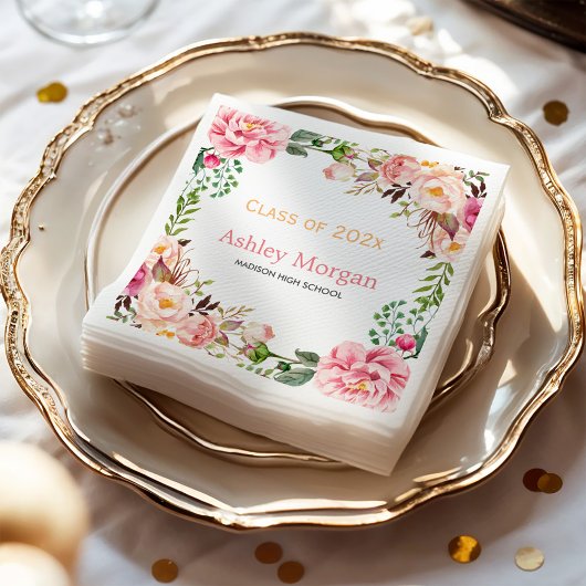 2023年エレガント卒業のシックフローラデコールクラス スタンダードカクテルナプキン