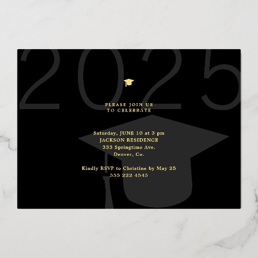 2023年エレガント卒業ミニマルカスタムリスト2枚 箔招待状 (裏面)