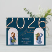 2023年エレガント卒業ミニマルカスタムリスト2枚 箔招待状 (立ち正面)