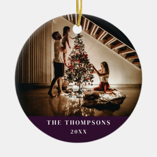 2023年エレガント家族フォトミニマリスト紫モダン セラミックオーナメント (正面)