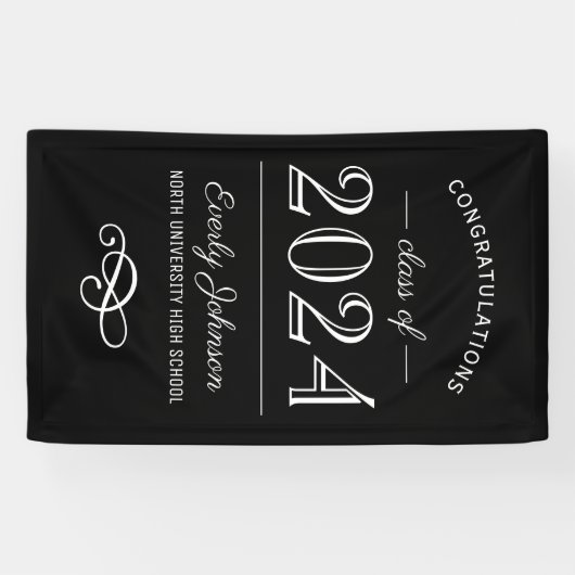 2023年エレガント白黒卒業カスタム 横断幕 (横)