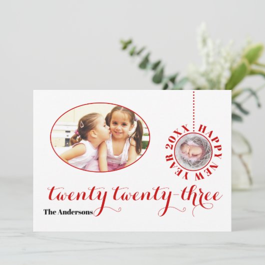 2023年エレガント赤写真ホリデーカード シーズンカード (スタンド正面)
