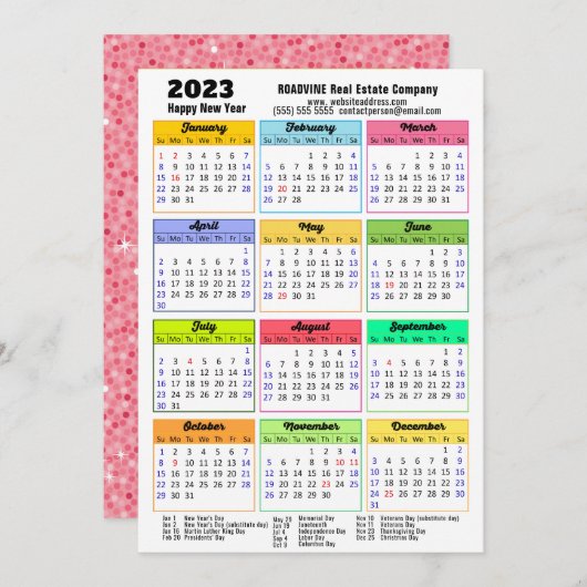 2023年カレンダピンクグリッターモダンビジネスフォト シーズンカード (正面/裏面)