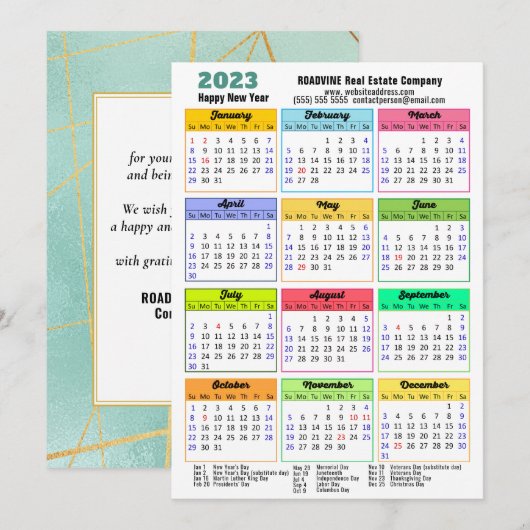 2023年カレンダミントグリーンストライプモダン企業の シーズンカード (正面/裏面)
