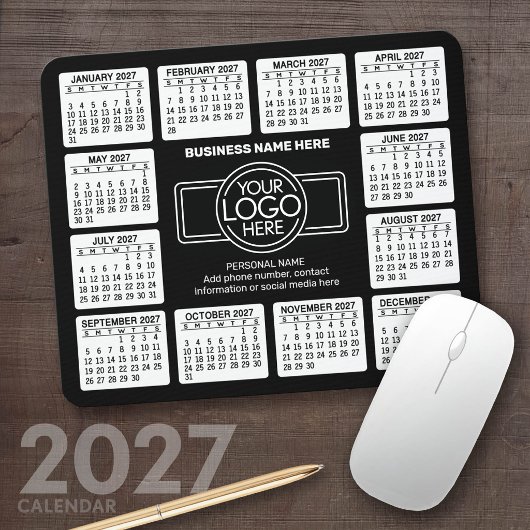 2023年カレンダーとロゴ、情報連絡ブラック マウスパッド