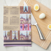 2023年カレンダーパリエッフェルタワーポインティリスムアート キッチンタオル (四つ折り)