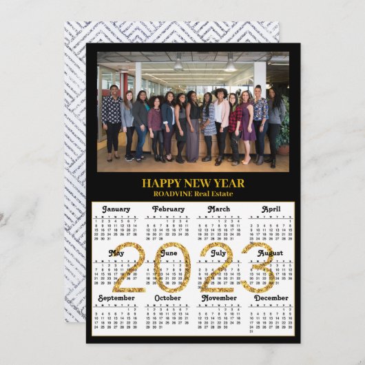 2023年カレンダー事業モダン金ゴールド銀写真 シーズンカード (正面/裏面)