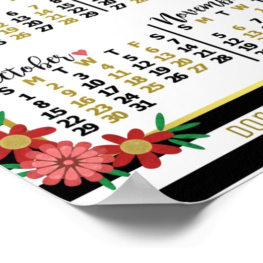 2023年カレンダー 花柄ストライプ|オーダーメイドテキスト ポスター (角)