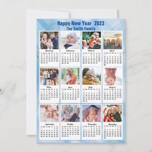 2023年カレンモダンダファミリー12フォトブルー金ゴールド シーズンカード (正面)