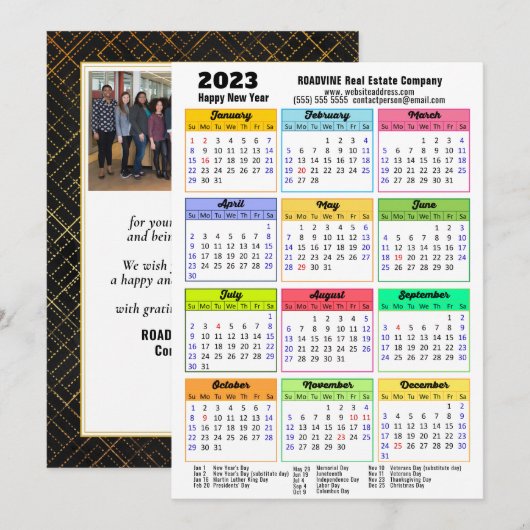 2023年カレンモダンダースクリプトシンプルフォトビジネス シーズンカード (正面/裏面)