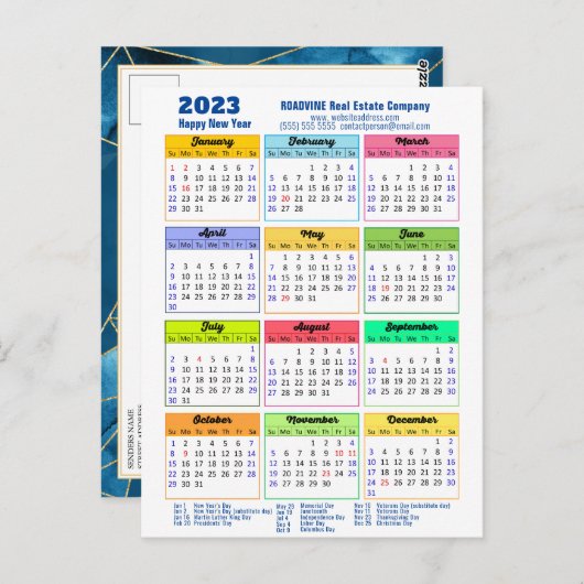 2023年カレンモダンダーGeometric Blue Business ポストカード (正面/裏面)