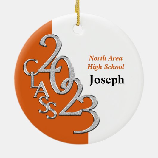 2023年クラスのオレンジとシルバーの大学院の写真 セラミックオーナメント (裏面)