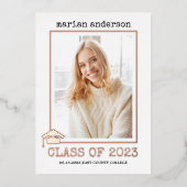 2023年クラスのバラ金ゴールドフォイルの卒業写真フォイル 箔招待状 (正面)