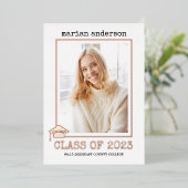 2023年クラスのバラ金ゴールドフォイルの卒業写真フォイル 箔招待状 (立ち正面)