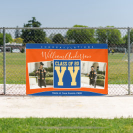 2023年クラスのブルーオレンジ金ゴールド卒業写真 横断幕