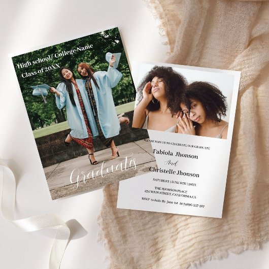 2023年クラスのホワイトスクリプトダブル卒業 案内状