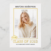 2023年クラスの金ゴールドフォイルの卒業写真 箔招待状 (正面)