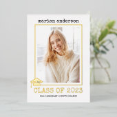 2023年クラスの金ゴールドフォイルの卒業写真 箔招待状 (立ち正面)