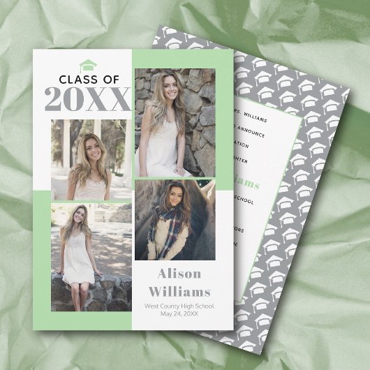 2023年クラスの4枚の写真グレーのミント卒業 案内状