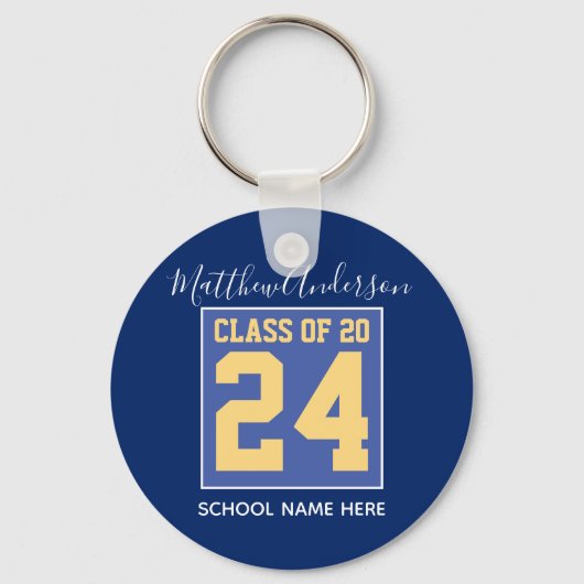 2023年クラスエレガントブルー王室のと金ゴールドの卒業 キーホルダー (正面)