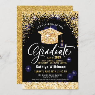 2023年クラスエレガント金ゴールドグリッター卒業 招待状