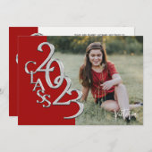 2023年クラス写真卒業Red Silver Invitati 招待状 (正面/裏面)