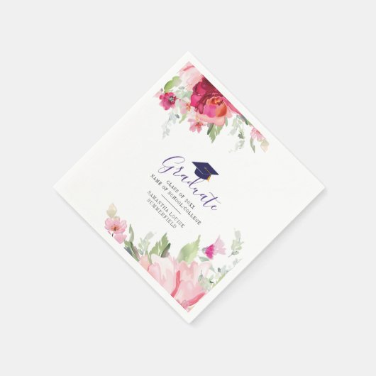 2023年クラス卒業シックエレガントピンクフローラ スタンダードカクテルナプキン (角)