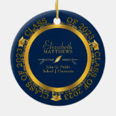 2023年クラス卒業写真Dkブルー |金ゴールド セラミックオーナメント (裏面)