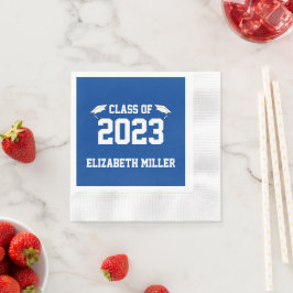 2023年クラス深いブルーとホワイト卒業 縁ありカクテルナプキン