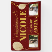 2023年クラス赤金ゴールド風船写真卒業 横断幕 (縦)