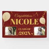 2023年クラス赤金ゴールド風船写真卒業 横断幕 (横)