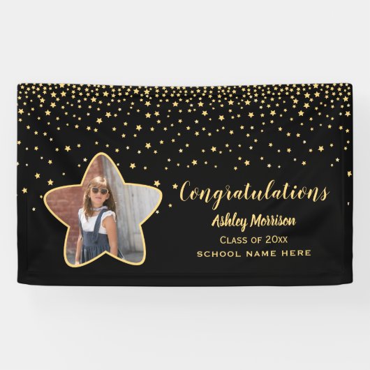 2023年クラス黒星と金ゴールド星写真卒業 横断幕 (横)