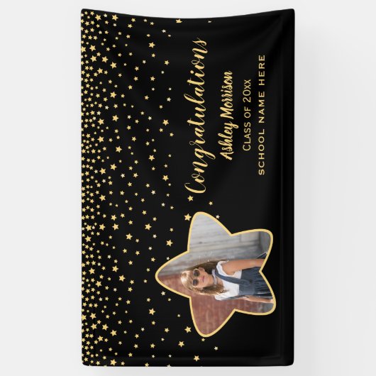 2023年クラス黒星と金ゴールド星写真卒業 横断幕 (縦)