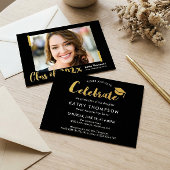 2023年クラス黒金ゴールド写真卒業パーティー 招待状