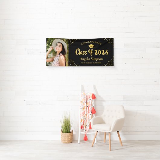 2023年クラス黒金ゴールド写真卒業パーティー 横断幕 (インサイチュ)