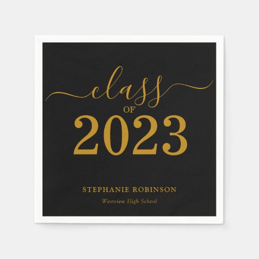 2023年クラス黒金ゴールド卒業 スタンダードカクテルナプキン (正面)