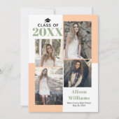 2023年クラス4枚の写真桃のセージ卒業 案内状 (正面)