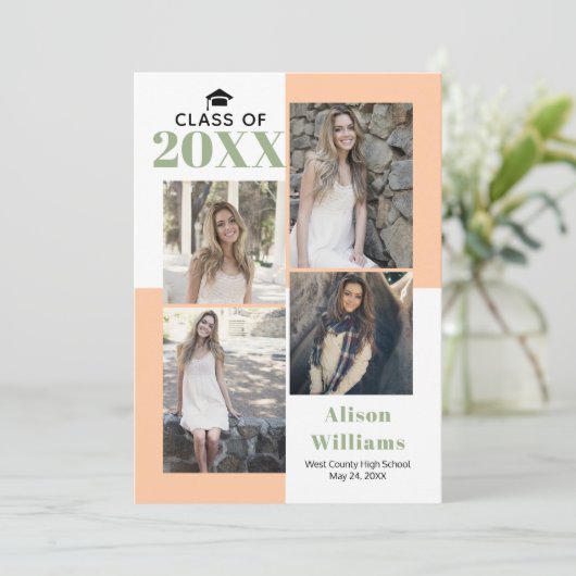 2023年クラス4枚の写真桃のセージ卒業 案内状 (スタンド正面)