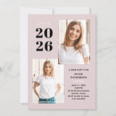 2023年クラス |三つのフォト赤面ピンクグラードパーティー 招待状 (正面)