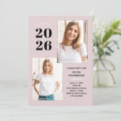 2023年クラス |三つのフォト赤面ピンクグラードパーティー 招待状 (スタンド正面)