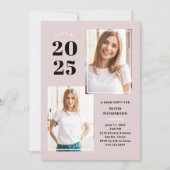 2023年クラス |三つのフォト赤面ピンクグラードパーティー 招待状 (正面)