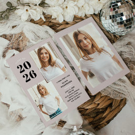 2023年クラス |三つのフォト赤面ピンクグラードパーティー 招待状