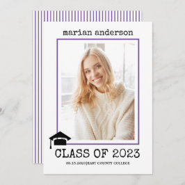 2023年タイプライターの紫色の卒業写真のクラス 招待状