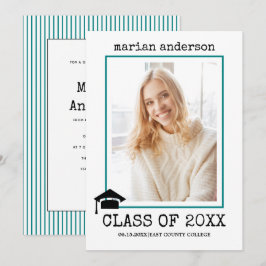 2023年タイプライターティール(緑がかった色)卒業写真のクラス 招待状