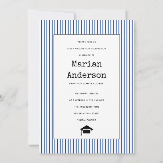 2023年タイプライターブルー卒業写真のクラス 招待状 (裏面)