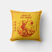 2023年チャイニーズニューイヤーラビット　赤いホイル　黄色　ボールド クッション (正面)
