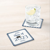 2023年ネイビーエレガントブルー卒業パーティーのクラス スクエアペーパーコースター (インサイチュ)